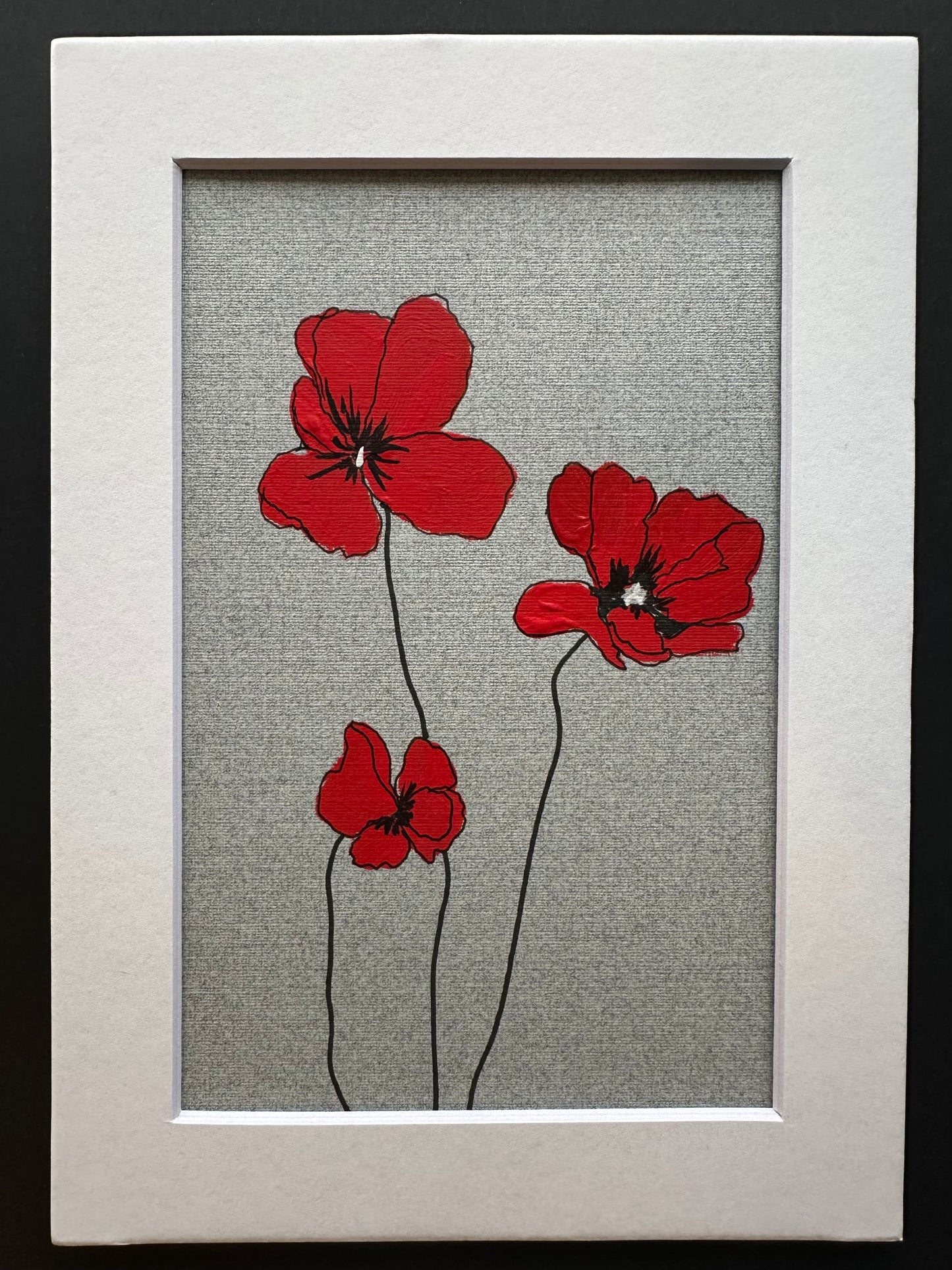 Matted Original Artwork: Red Poppies (5x7)