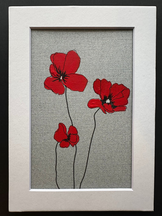 Matted Original Artwork: Red Poppies (5x7)