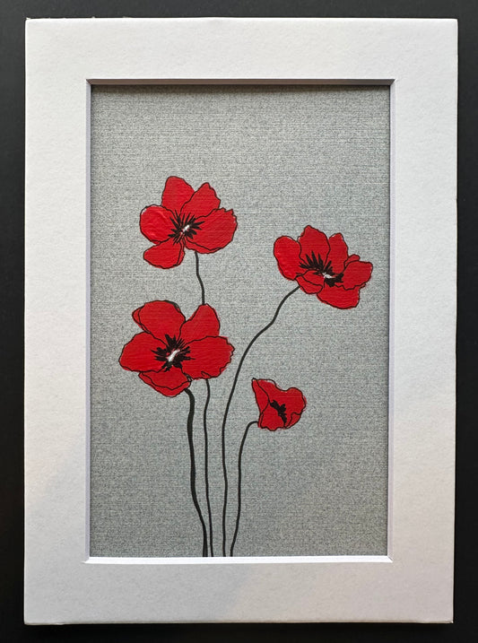 Matted Original Artwork: Red Poppies (5x7)