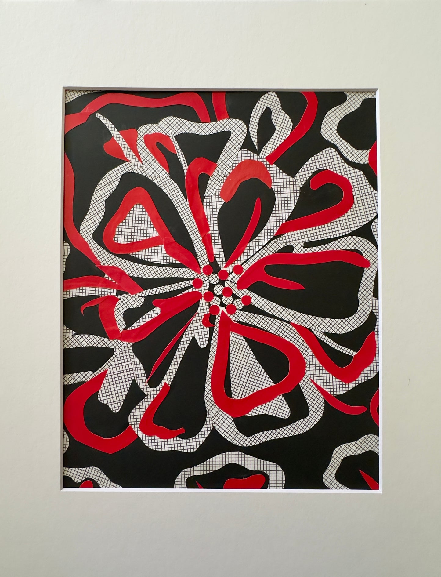 Matted Original Artwork: Red & White Floral Art Collage (11x14)