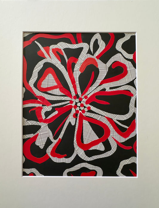 Matted Original Artwork: Red & White Floral Art Collage (11x14)